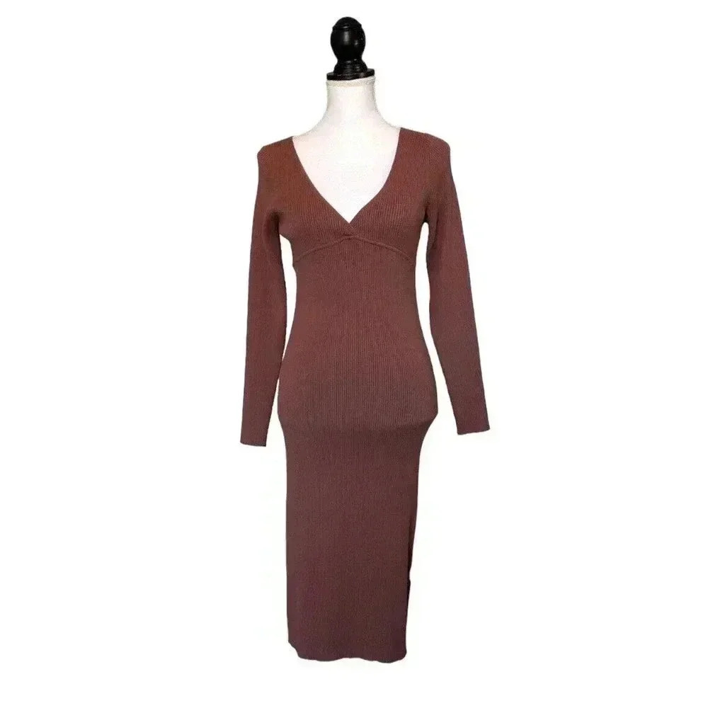 Aritzia Wilfred Gabrielle Ashy Rose Pink Off the Shoulder Midi Knit Dress Medium